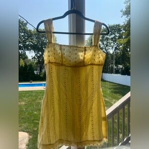 Princess Polly Pale Yellow Eyelet Mini Dress (PETITE)